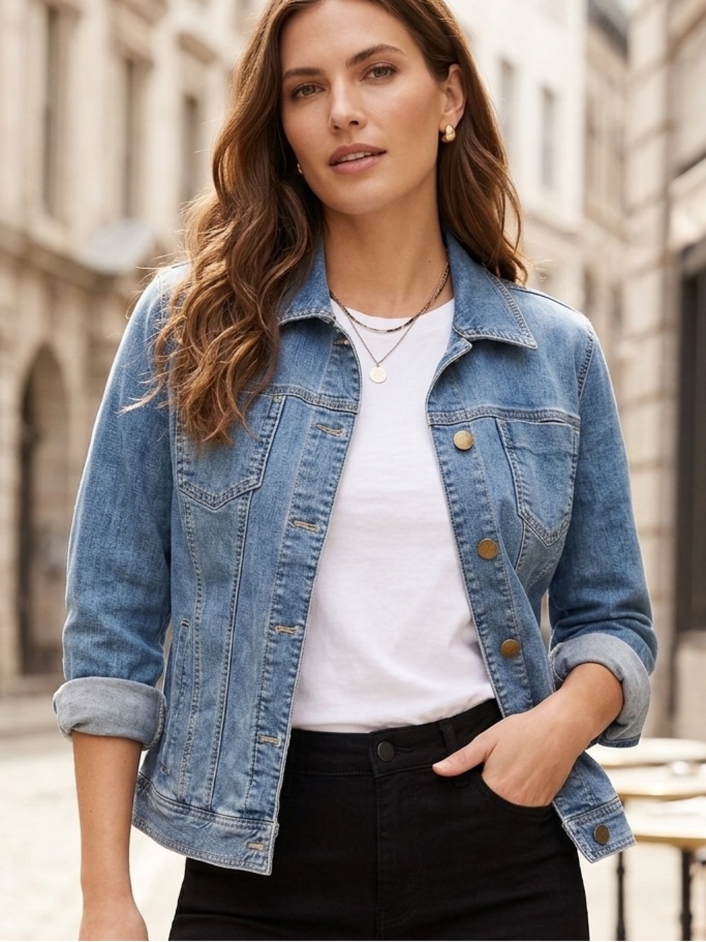 Jones New York Light Blue Denim Jacket Sz L